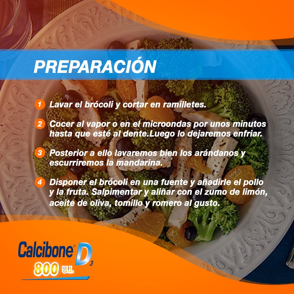 Preparativos de la ensalada de brócoli y frutas - Calcibone