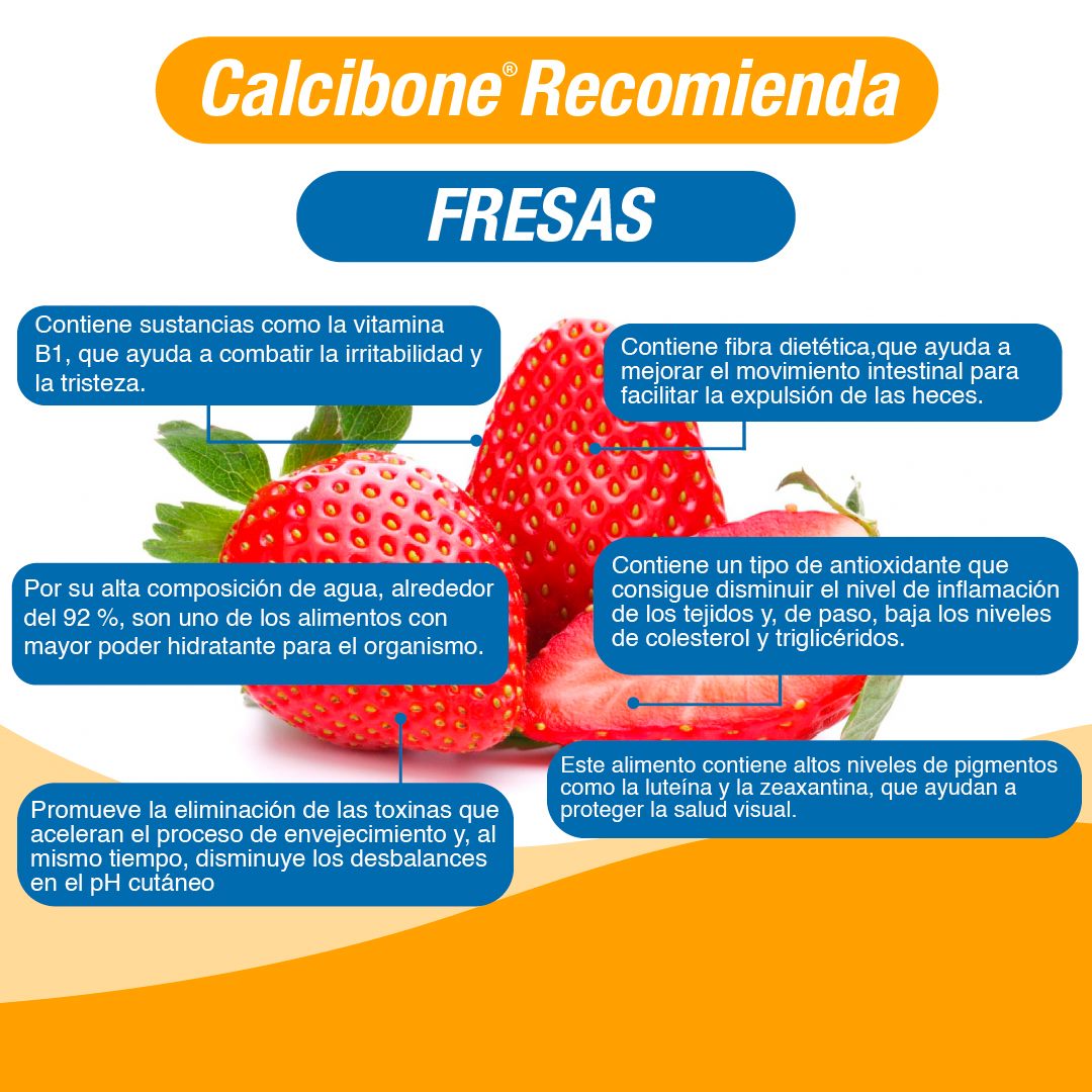La fresa es una fruta baja en calorías y rica en hidratos de carbono, fibra y vitamina C.