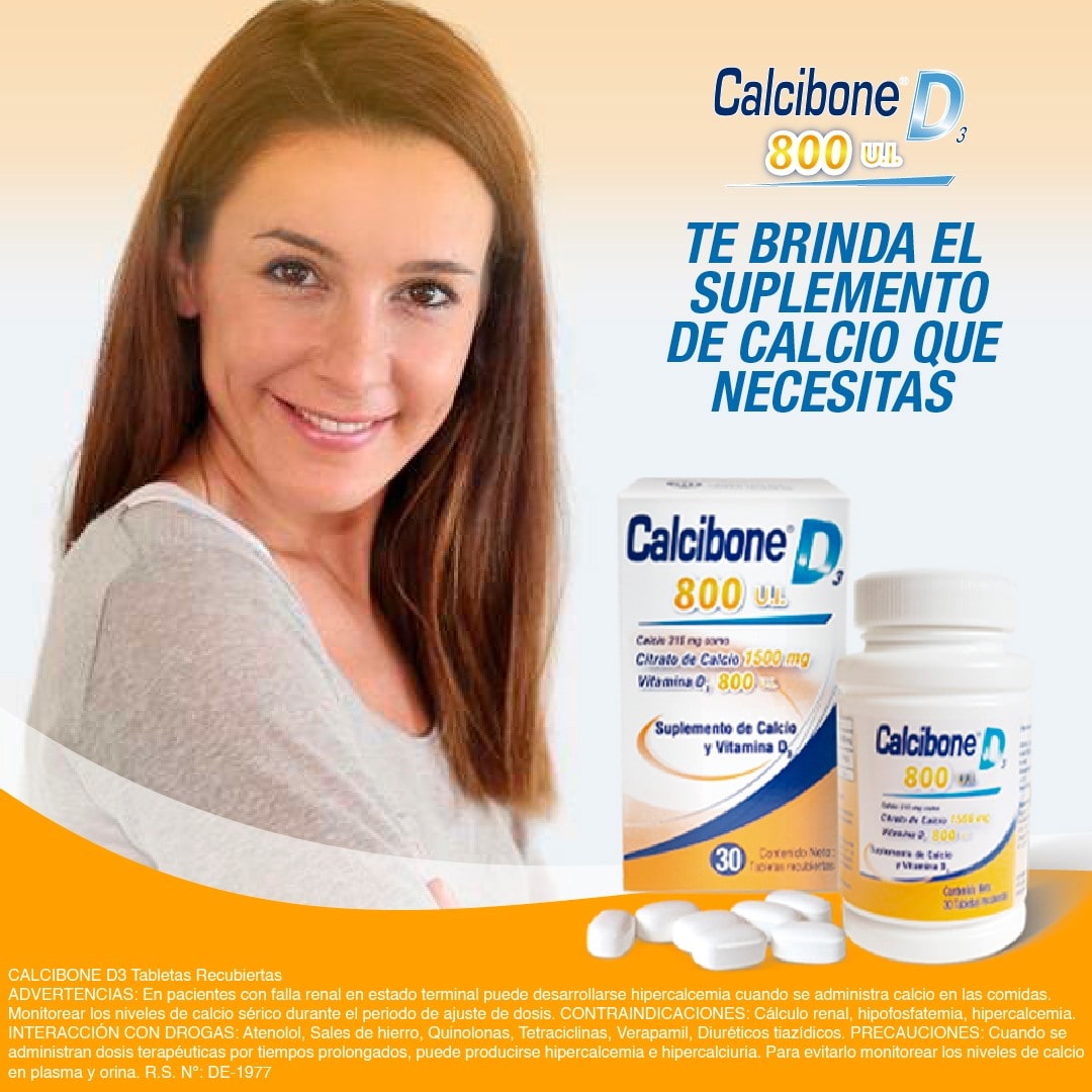 Calcibone D es la formulación perfecta de Citrato de Calcio más 800 UI de Vitamina D.